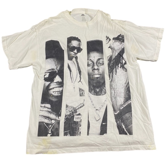 Lil Wayne Large Print T-Shirt Bedazzled Rap Tee XL White Black Oak Tree - Picture 1 of 6